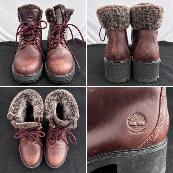 Timberland Shoes - Timberland Kinsley 6 Inch Waterproof Burgundy Leather Faux Fur Boots Women 9.5
